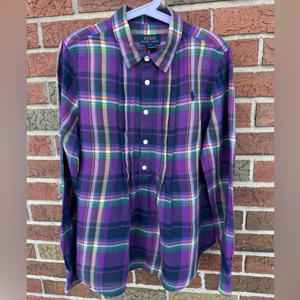 Polo Ralph Lauren Girls Long Sleeve Popover Multicolor Plaid Shirt